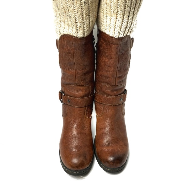B.O.C. leather knee high boots thick woven sock edge chunky block heel Sz 8.5 - Picture 3 of 8
